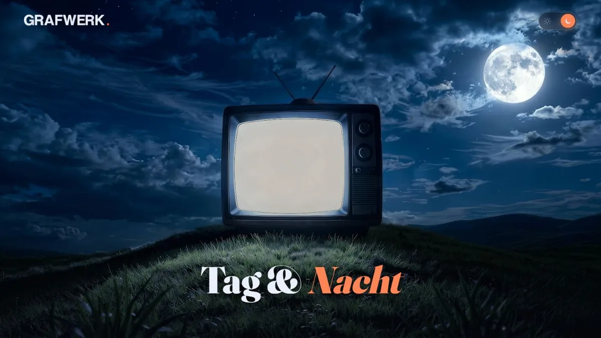 Tag-und-Nacht-Showcase mit Fernseher unter einem Vollmond